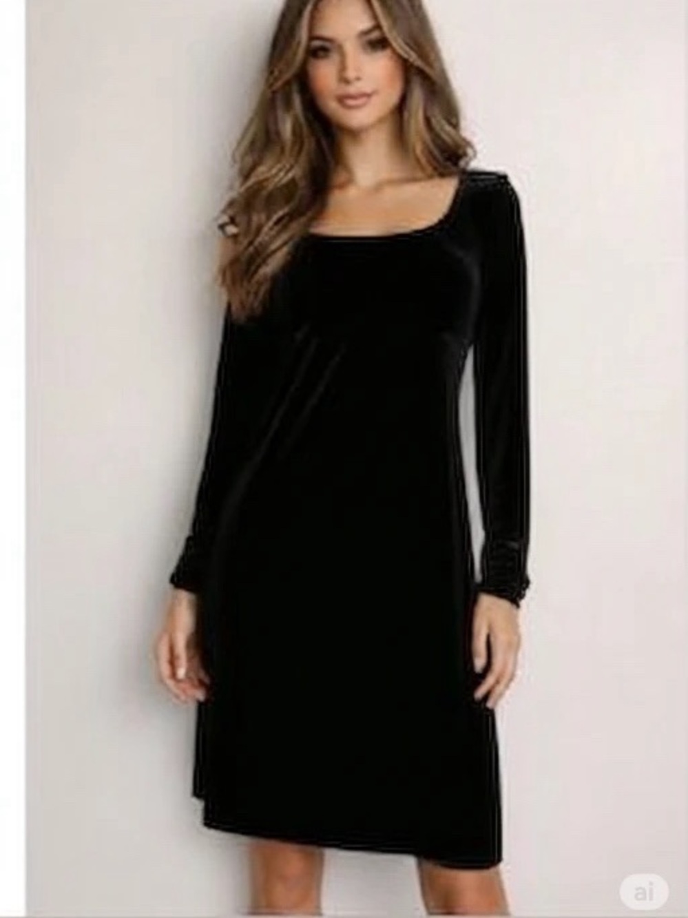 Classic Black Long-Sleeve Velvet Dress